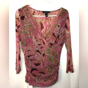 Inc Womens Y2K Fairy Grunge Babydoll Top Large Fitted Paisley Sheer Hippie Boho